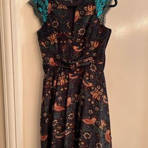 Anthropologie Larksong Birds Dress Eva Franco Green Cord Sequin Dress Size 6